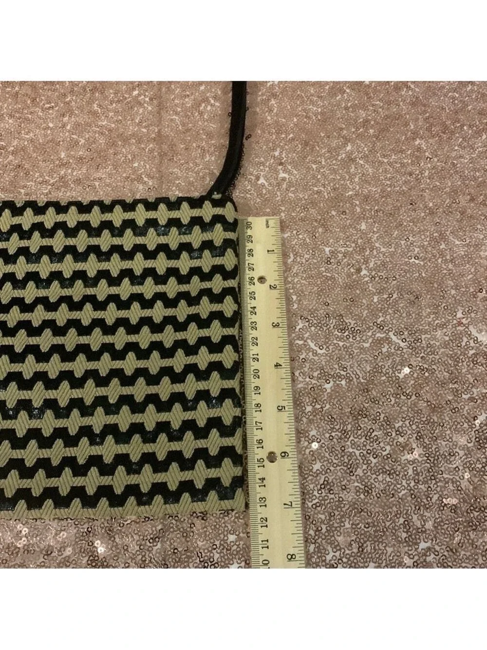 Vintage Reva Black and Tan Fabric Purse With Black Suede Strap and Tassel